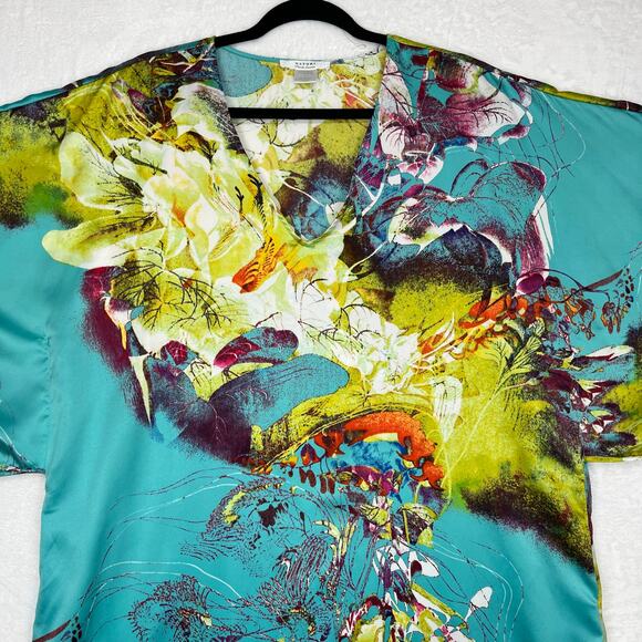 Natori Private Luxuries Blue Awai Charmeuse Kaftan Large Maxi Length‎ Oversized - Picture 5 of 16